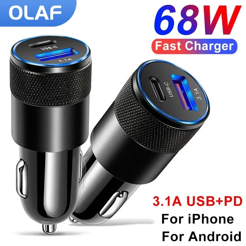 Фото Olaf PD68W автомобильное зарядное устройство USB Тип C быстрая зарядка автомобильное зарядное устройство для телефона адаптер для iphone 13 12 Xiaomi Huawei Samsung Зарядное устройство USB C №1