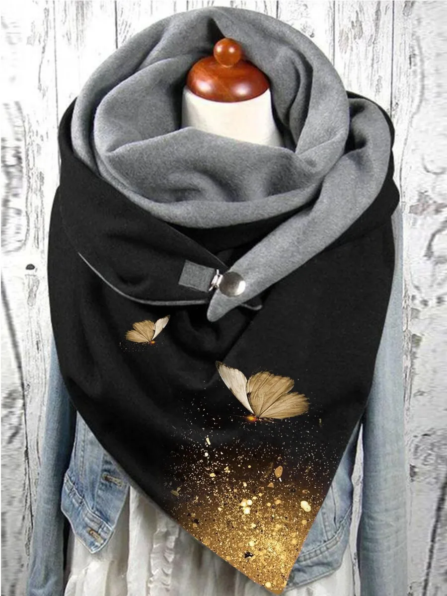 

Butterfly Gold Thermal Fleece Casual cotton Scarf and Shawl for winter outdoor neck warm indoor shawl