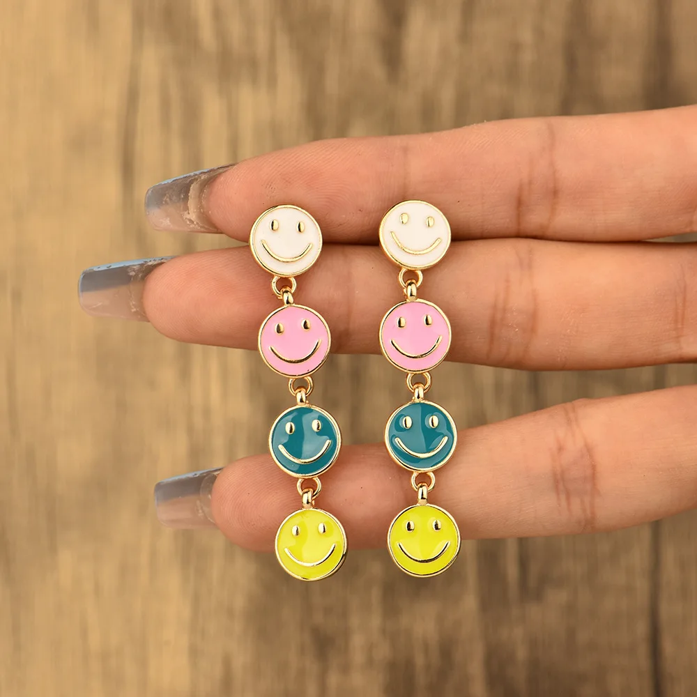 

Cute Round Smiley Face Drop Earrings For Women Multicolor Enamel Funny Smile Dangle Earrings Charm Circle Earrings Jewelry Gift