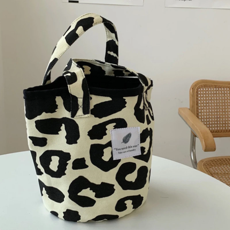 

Women Leopard Printed Shoulder Bag Student Soft Large Canvas Tote Purse Bucket Handbag Travel Satchel For Women Girl Large