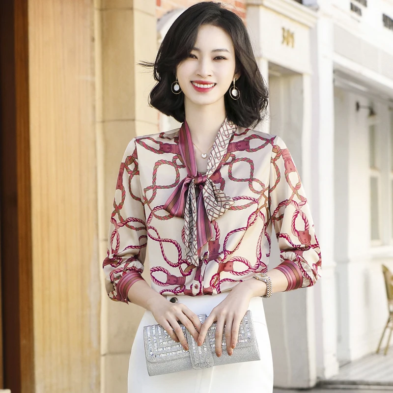 

European and American summer printed flowers women's medium sleeve business professional office Korean casual loose shirt