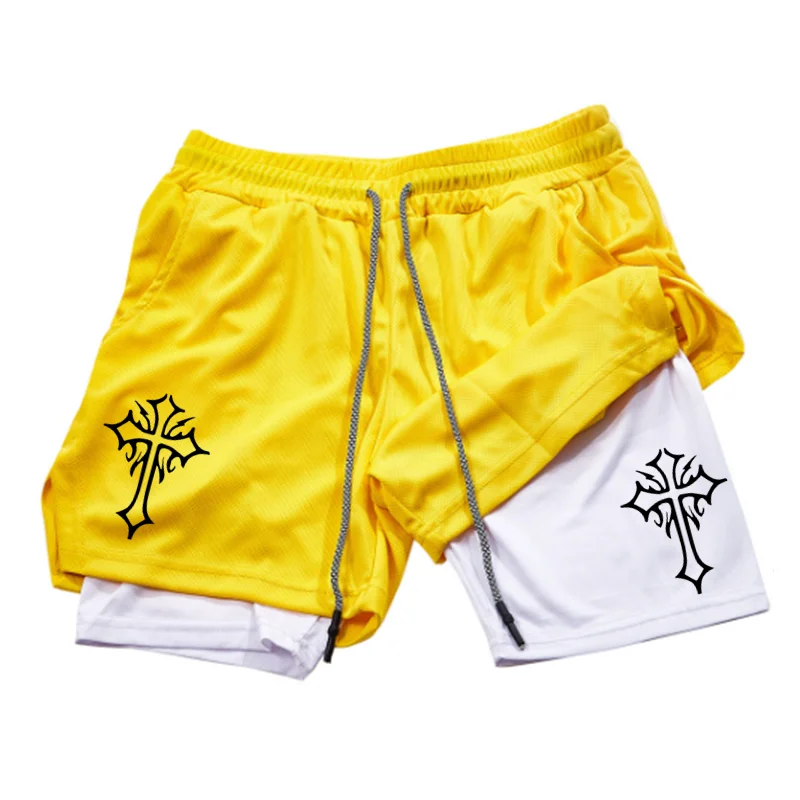 Мужские шорты для бега с перекрестным принтом 2 в 1 христианские спортивные