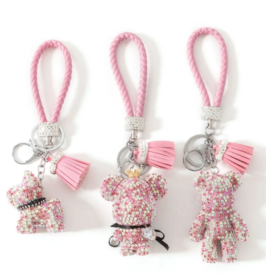 Стразы брелок в виде мультяшного медведя бульдога для автомобиля кольцо