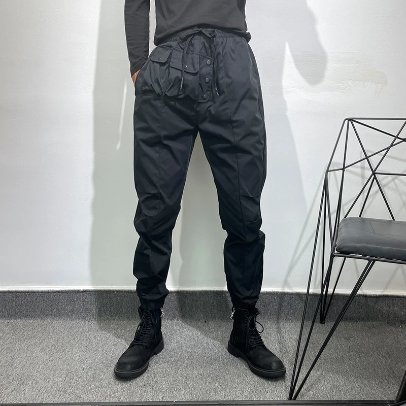 Autumn New Dark Multi Pocket Loose Legged Overalls Fashionable Men's Japanese Style Simple Fashion Casual Tapered Pants