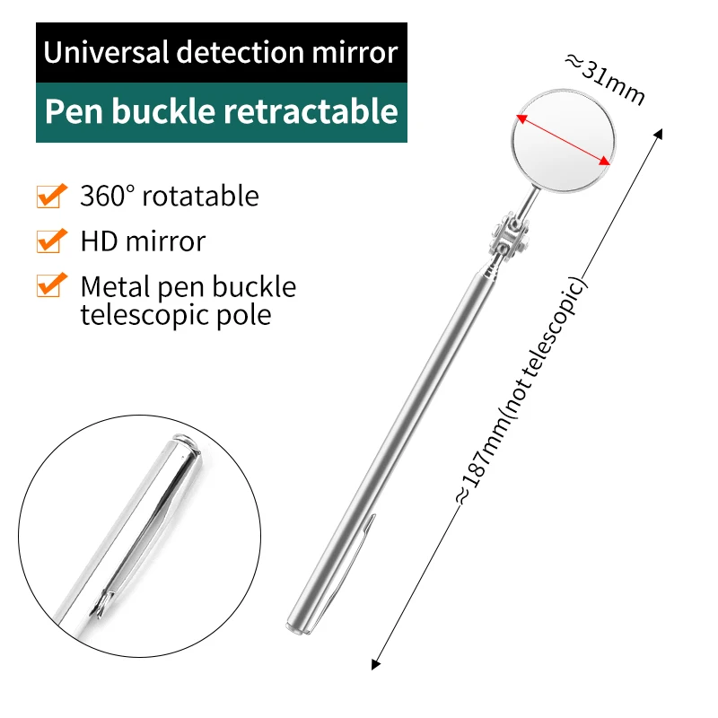 LUXIANZI 360° °   Оглядовое зеркало, вращающееся светодиодное освещение, внешнее автомобильное шасси, удлиненные инструменты для ремонта, телескопические инспекционные зеркала