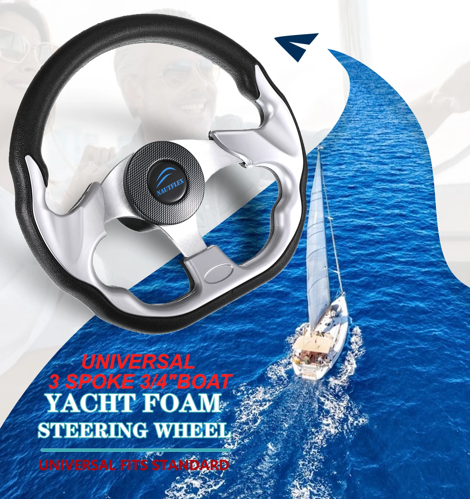 

Boat Steering Wheel Detachable 3 Spokes PU Foam Outdoor Fishing Boats Kayak Helm Hardware Supplies with Center Cap