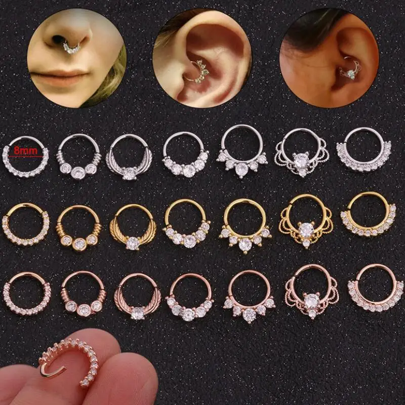 

1 Pcs Piercing Nose Ring Expander Seamless Segment Ear Nose Hoops Gold Color Cz Tragus Cartilage Earrings Nostril Body Jewelry