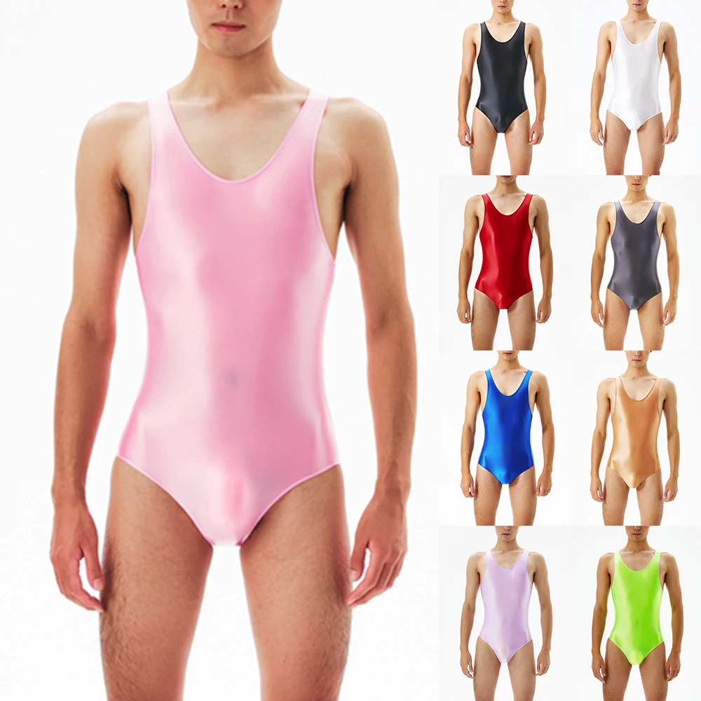

Mens Glossy Bodystocking Short Sleeve Slim Romper Jumpsuits Oil Shiny Tight Vest Bodysuit Erotic Lingeries Underwear