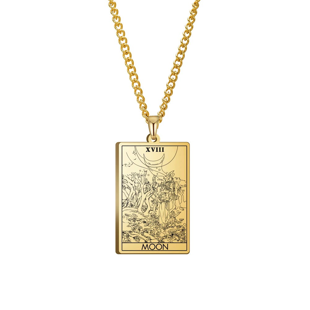 

Stainless Steel Jewelry Dropshipping 3 Colors Black Color Gold Color Steel Color 24x40mm Tarot The Moon Pendant Necklace