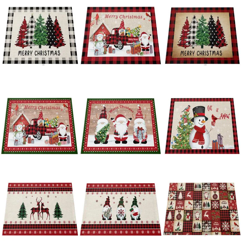

NEW linen Christmas Faceless Gnome Elk Tree Printed table place mat pad Cloth placemat cup coaster coffee tea doily kitchen