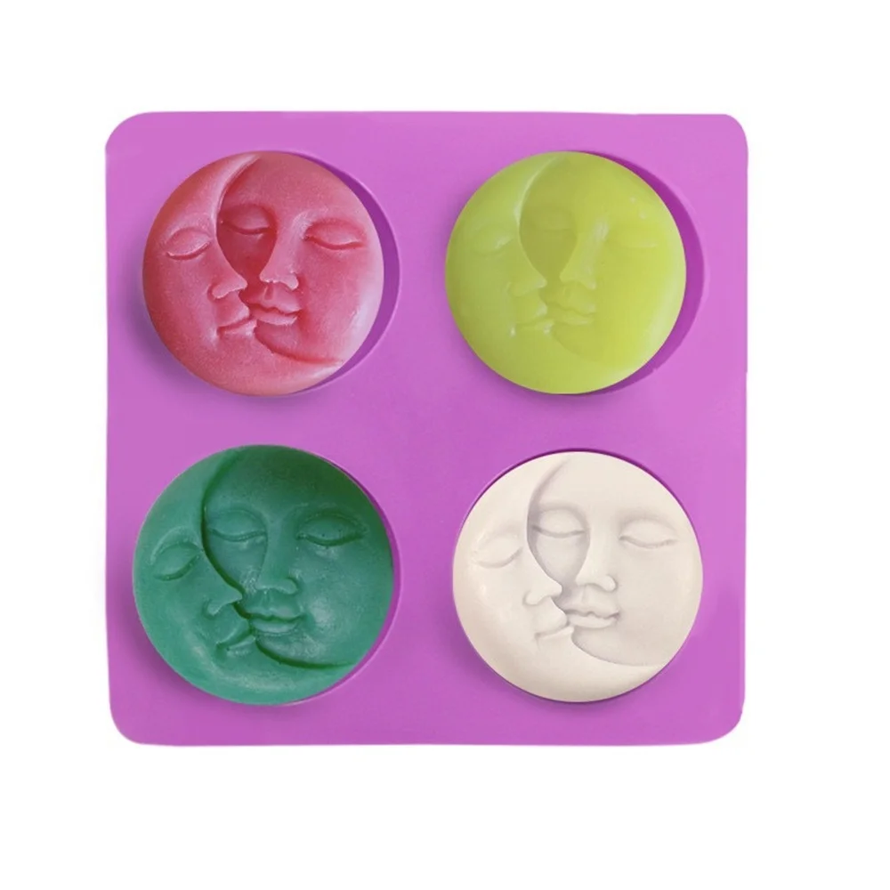 

4 Cavities Moon Face Handmade Soap Silicone Mold DIY Aromatherapy Candle Plaster Gypsum Epoxy Resin Clay Crafts Baking Cake Mold