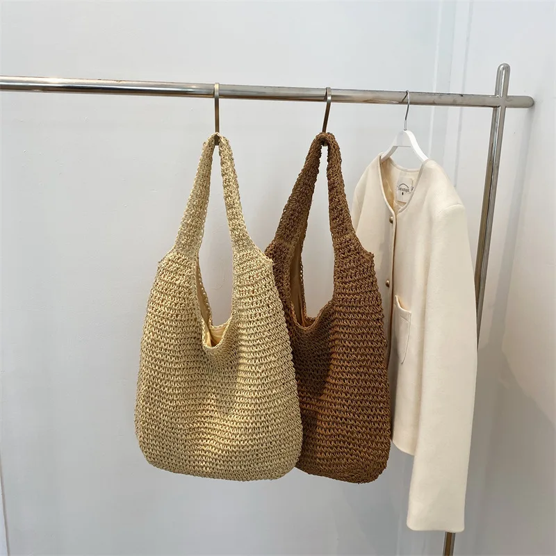 2023 Summer Women's Bag Soft Straw Bag Casual Long Woven Shoulder Bag Popular Light Travel Beach Bag