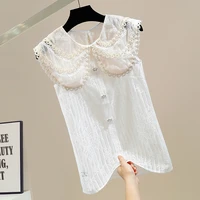 fashion crochet hollow out sleeveless blouse office lady perspective lace shirt for women summer shirts top blouses mujer blusas