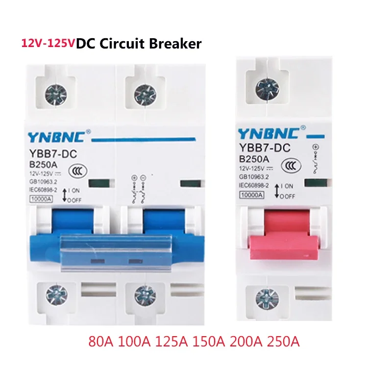   1P 2P DC Circuit Breaker for 12V 24V 60V 72V 96V Solar Battery Disconnect Protector 80A 100A 125A 150A 200A 250A 