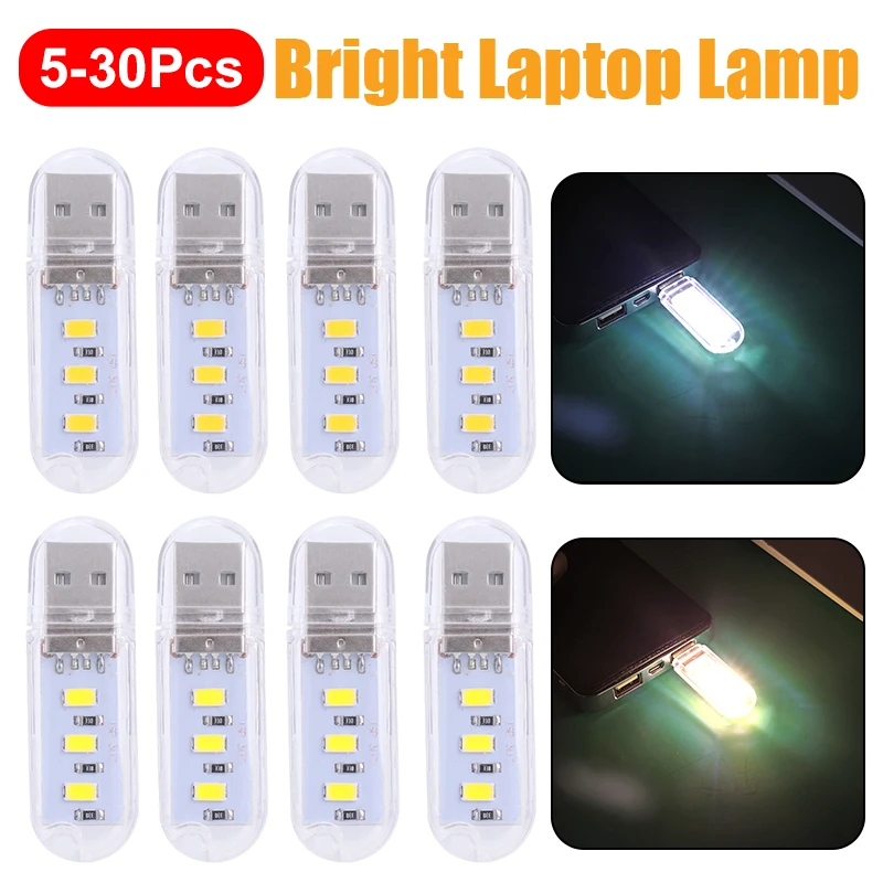 

5-30Pcs USB LED Book Light DC5V Ultra Bright Reading Book Lamp 3leds Lights For Power Bank Warm White 3000-3500K Night Lights