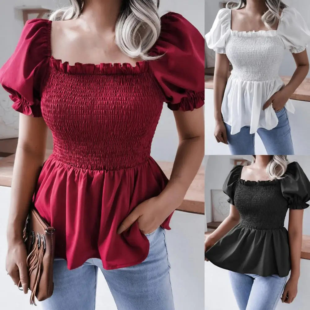 

Womens Tops and Blouses Sexy Solid Color Off Shoulder Ruff Sleeve Long Sleeve Ruffled Women Blouse Women Shirts