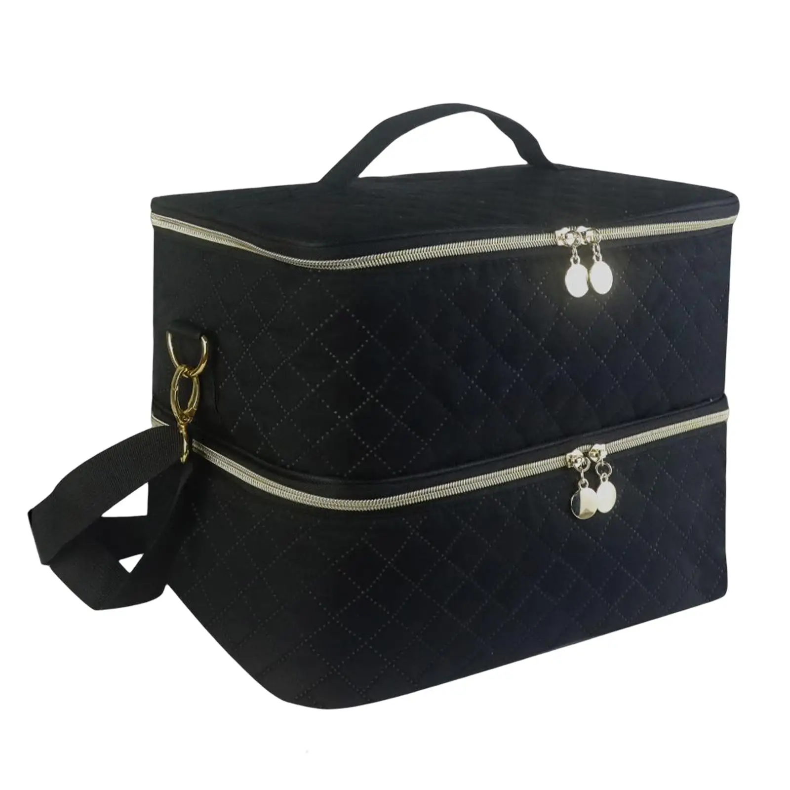 

Двухслойная сумка для хранения лака для ногтей, вместительный черный чехол-органайзер, сумка для помады, дорожная косметика, парфюм