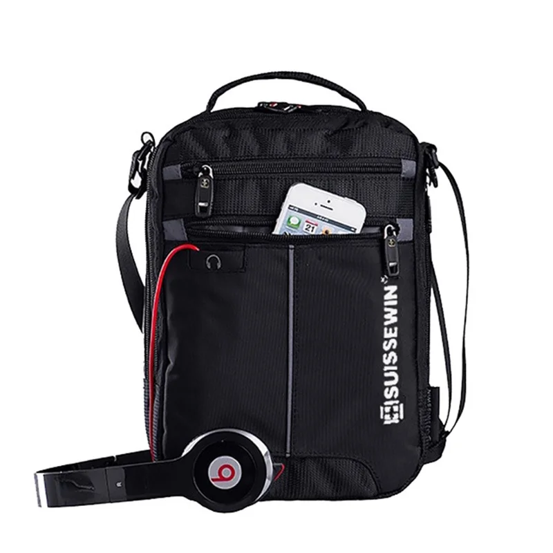 

Swiss Shoulder Bag Leisure Briefcase Small Messenger for 9.7" 11"Tablets and Documents Men's Black Handbag crossbody bag