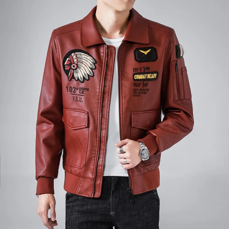 

2022 Spring Men's Leather Jacket Lapel Motorcycle Jacket Spring and Fall Men Casual Trend Leather Jacket Coat Streetwear