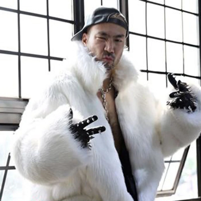 PFHQ мужские пальто из искусственного лисьего меха свободный воротник-стойка