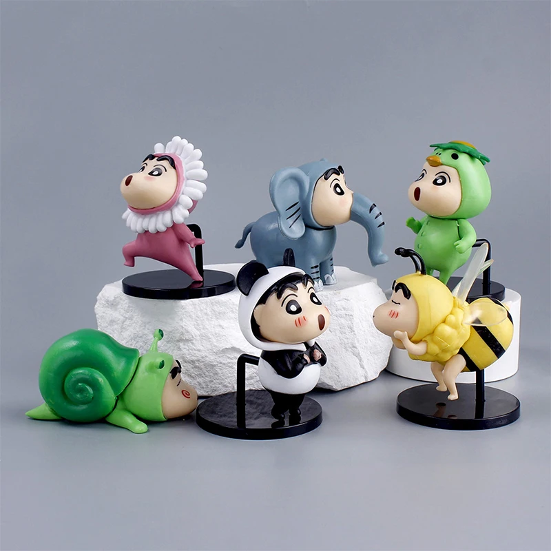 

Kawaii Anime Crayon Shin Chan Figure Cos Panda Honeybee Elephant Snail Q Figurals Cute Toys Car Desk Decoration Model Doll Gifts