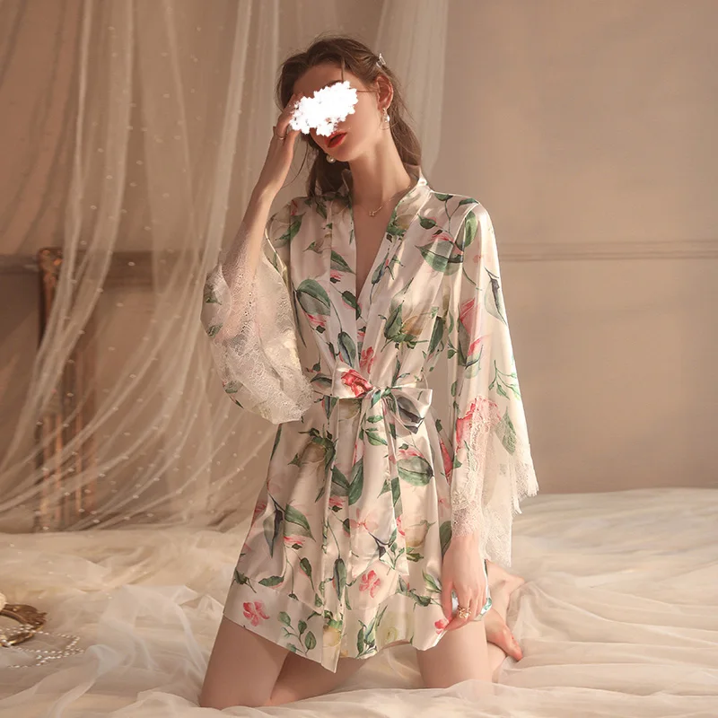 Шелковый Атласный Свадебный халат для невесты и подружки цветочный Короткое