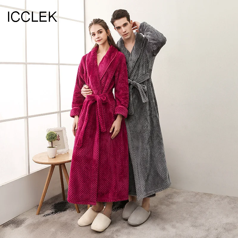Autumn and winter thickened flannel beibeibeirong couple Nightgown men and women plus long size fixed belt bathrobe