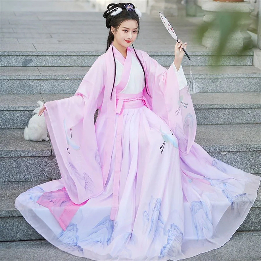 Зеленый красный летний костюм Hanfu женское традиционное китайское Старинное