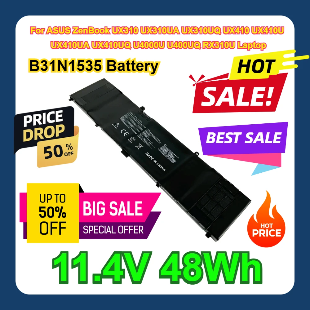Аккумулятор для ноутбука ASUS ZenBook UX310 UX310UA UX310UQ UX410 UX410U UX410UA UX410UQ U4000U U400UQ RX310U 11 4 В B31N1535