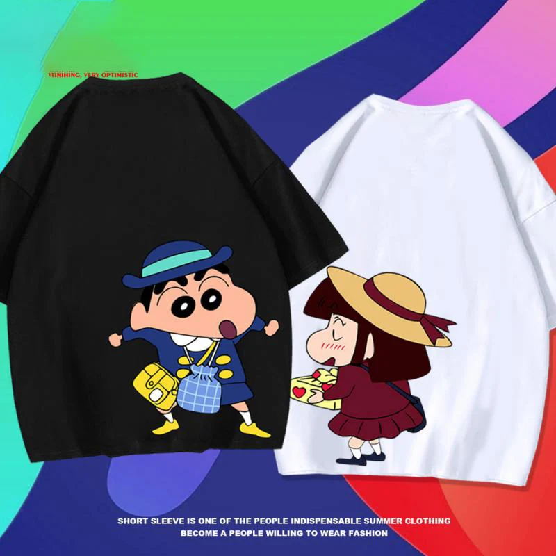 

New 2023 Crayon Shin Chan Co Branded Short Sleeve T-Shirt Summer Couple Costume Loose Fashion Half Sleeve Clothes