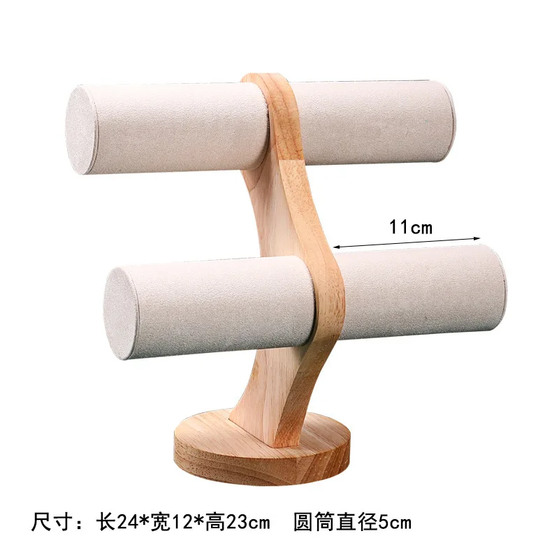 Solid Wood Jewelry Rack Two-Layer Hair Accessories Long Chain Bracelet Necklace Display Storage Rack Display Props Watch Bracket