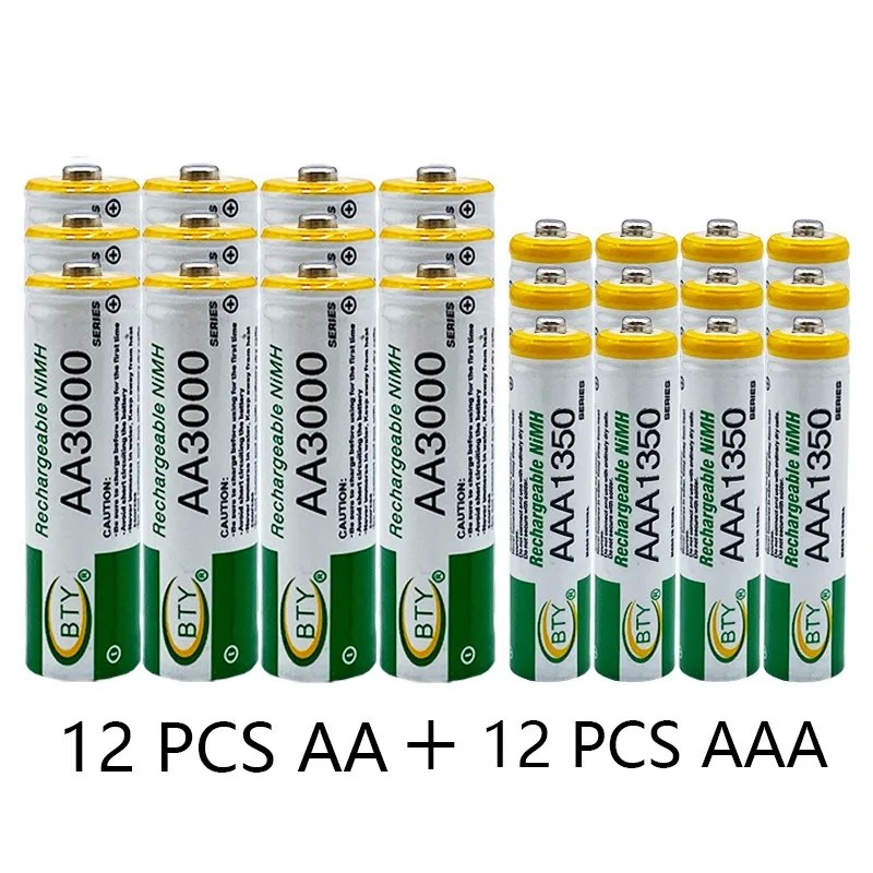 

1.2V AA 3000mAh Ni MH Rechargeable AA Battery + AAA Battery 1350MA Rechargeable Battery Ni MH Free Shipping