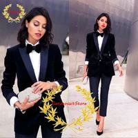 Velvet Women Prom Suits Peaked Lapel Lady Office Tuxedos For Wedding Guest Wear Slim Fit Evening Formal Blazers 2 Pieces Jacket