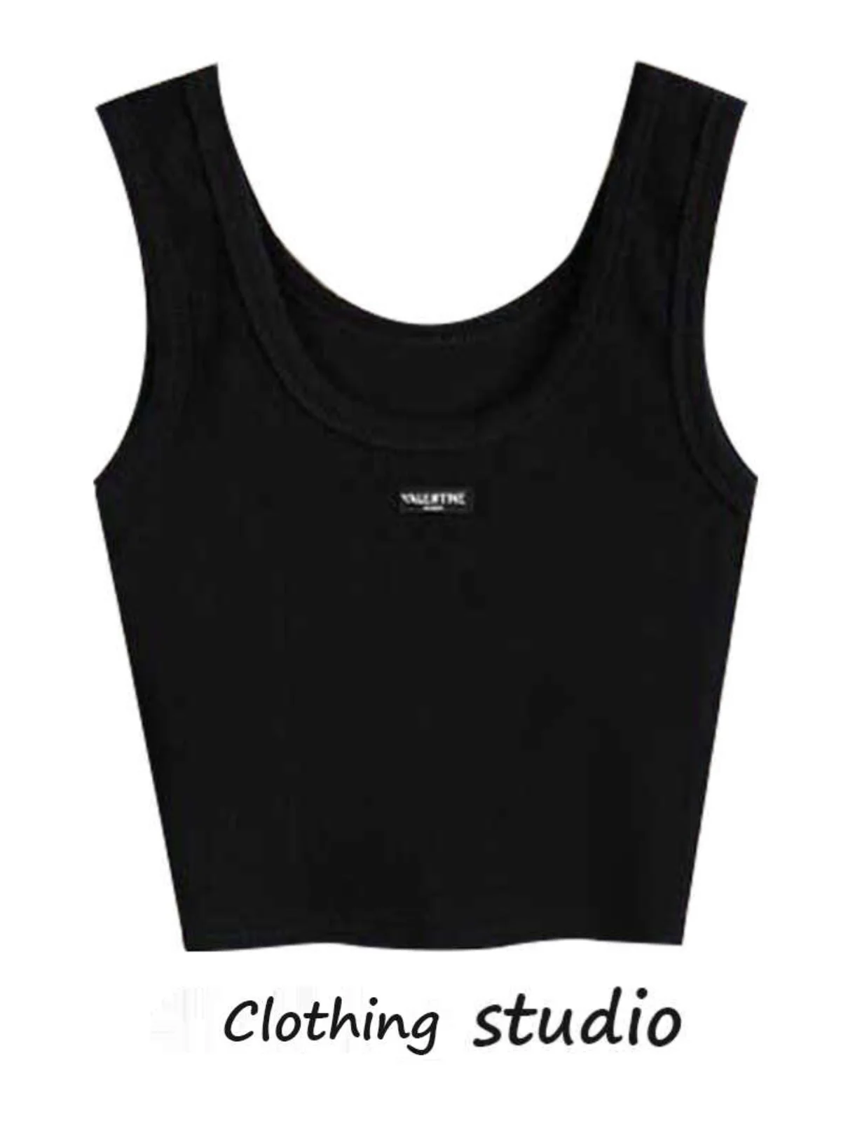 Черная хлопковая короткая майка без рукавов для женщин новинка 2024 летняя