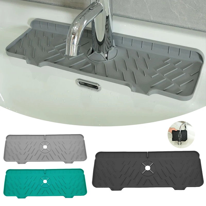 

Kitchen Faucet Absorbent Mat Sink Splash Guard Silicone Faucet Splash Catcher Countertop Protector For Bathroom RV Gadgets