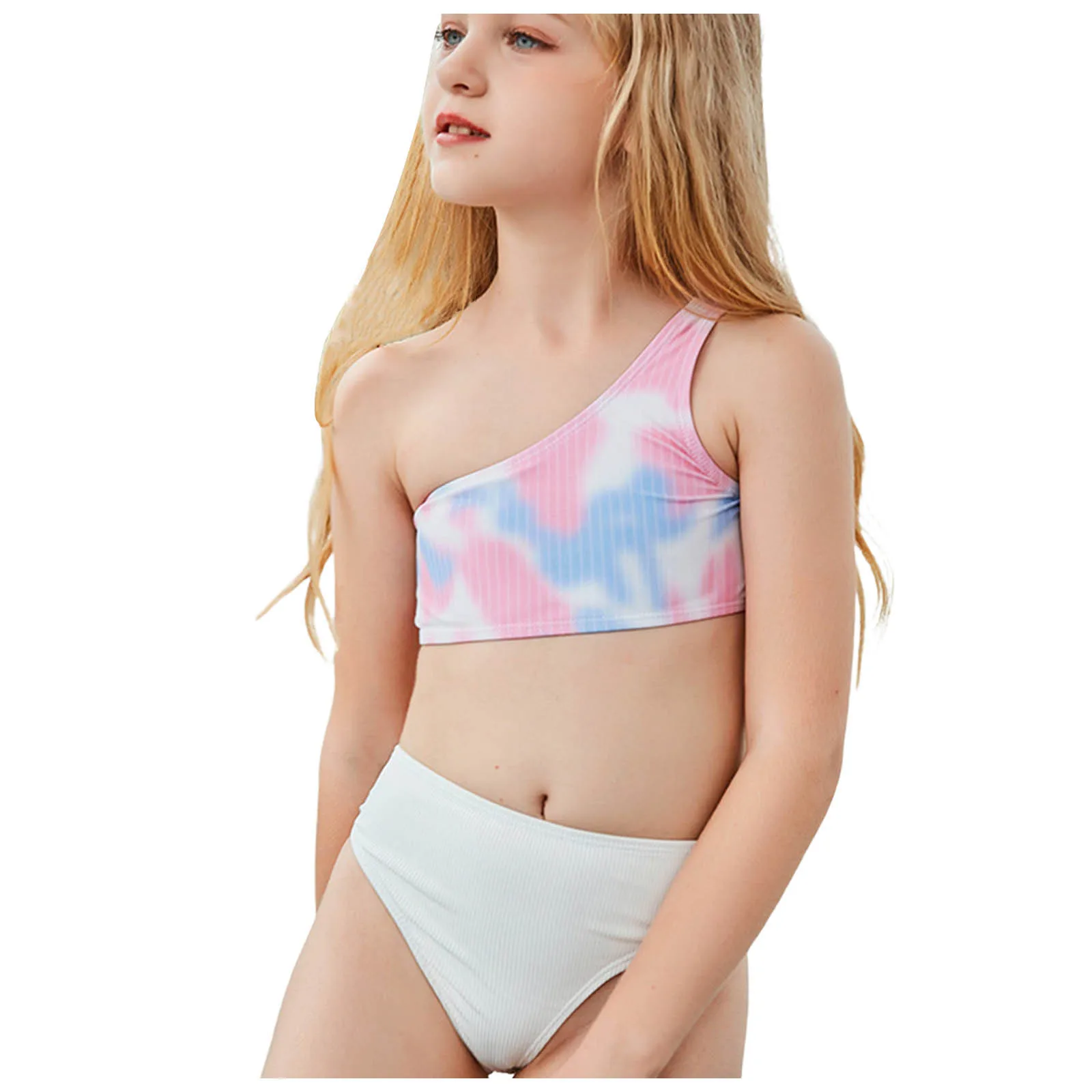 Купальник-бикини для девочек купальник из двух предметов без рукавов с разрезом