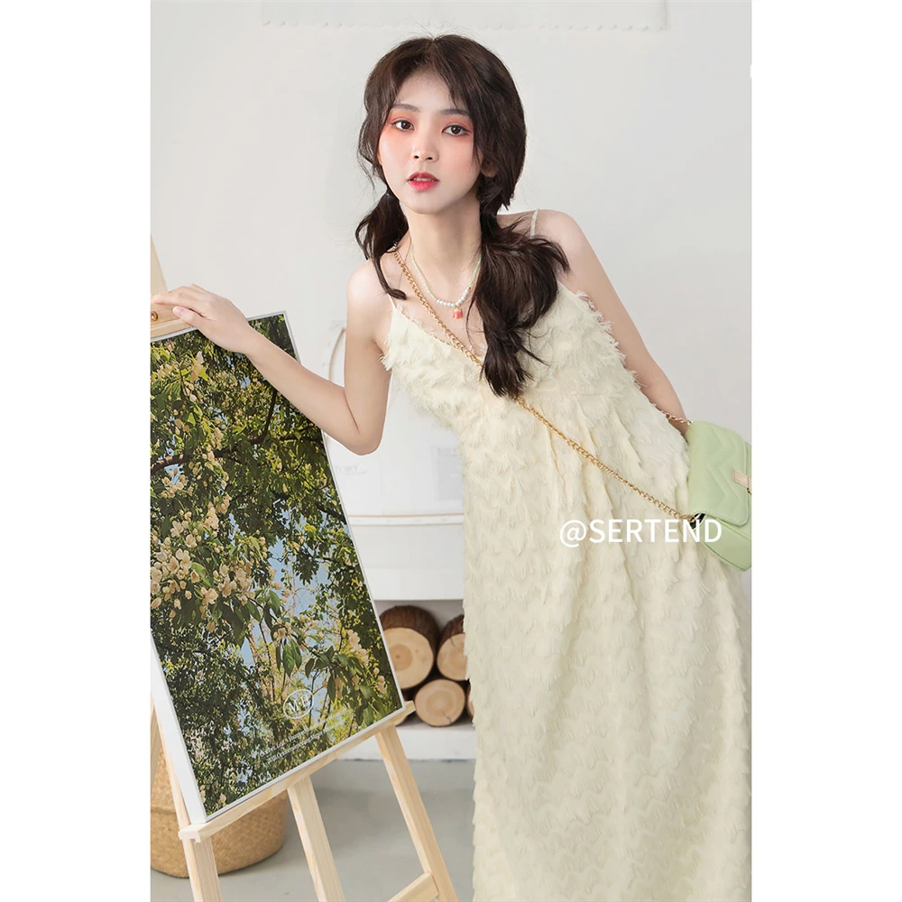 

2023 French Princess Strap Dress Women's Beach Vacation Style Gentle and Sweet Design Sense Temperament