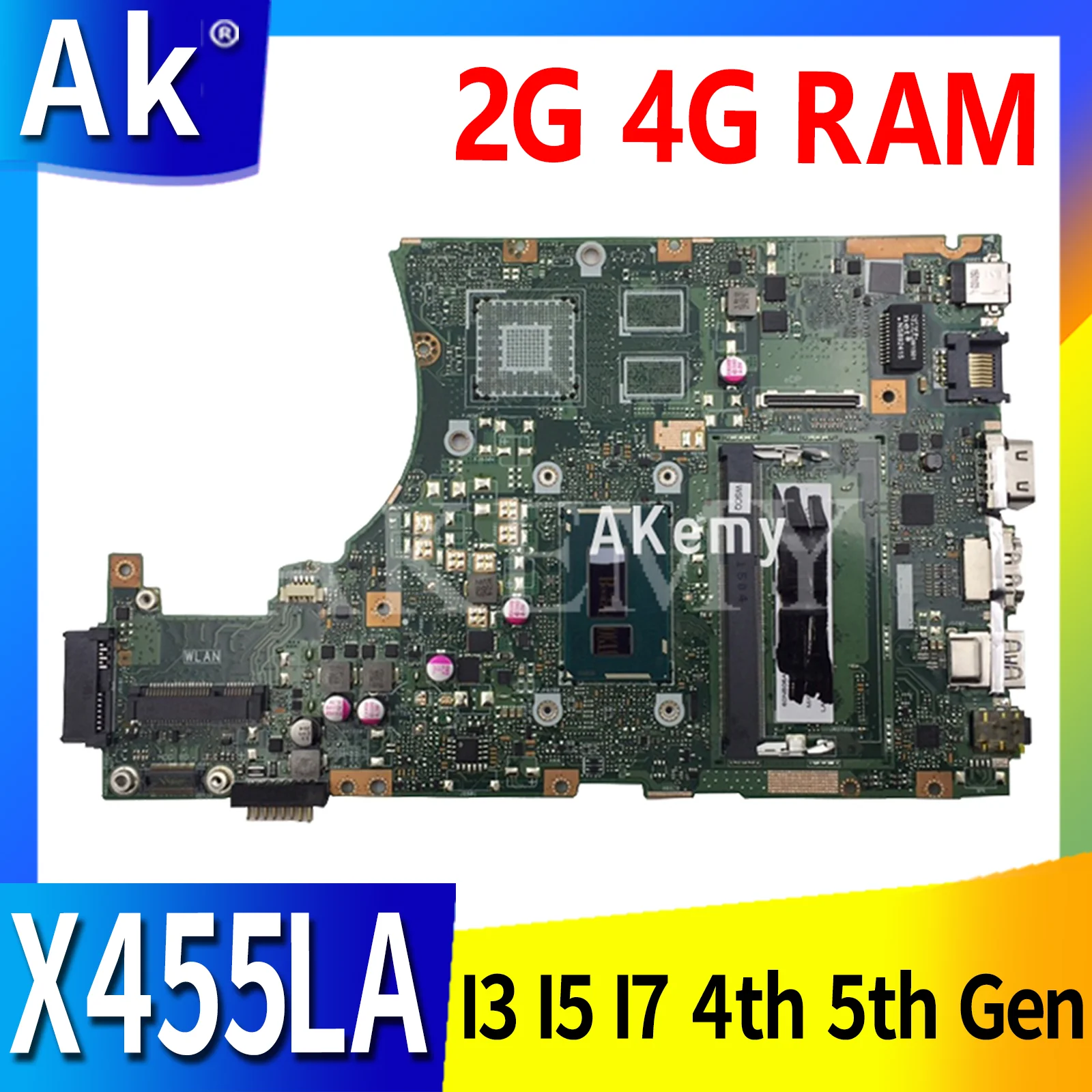 

X455LA I3 I5 I7 4th 5th Gen 2G 4G RAM Laptop Motherboard For ASUS X455L X455LJ X455LN A455L F455L K455L X454L Notebook Mainboard