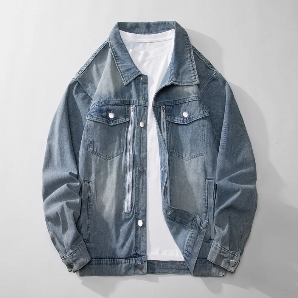 

Spring Autumn Zipper Sand Wash White Spliced Denim Jackets Loose Streetwear Cotton Jaqueta Jeans Chaquetas Hombre Masculina Coat