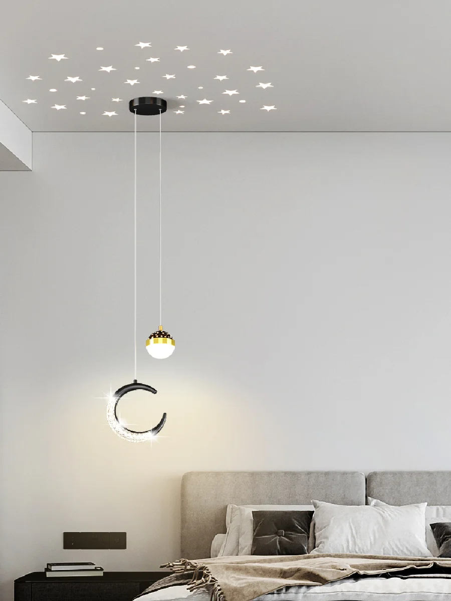 

Modern bedroom lamp bedside chandelier shadow design atmosphere moon small chandelier