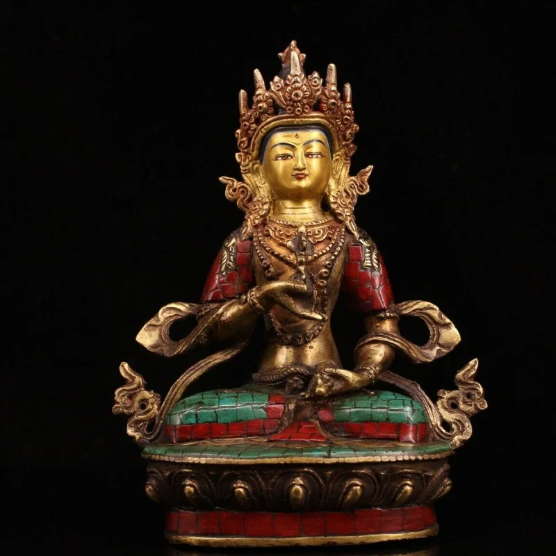 

9" Collect Chinese Bronze Gold Plating VAJRASATTVA Goddess Kwan-Yang off yi Statue