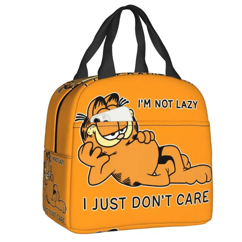 

Funny Garfields Cat Portable Lunch Boxes Multifunction Comic Anime Cat Thermal Cooler Food Insulated Lunch Bag School Student