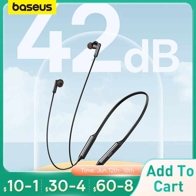 Baseus U2 Pro Neckband Earphone Bluetooth 5.2 Hybrid 42dB ANC Wireless Headphone In-Ear Noise Cancelling Gaming Sports Headsets