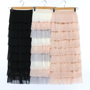 Женская многоцветная многослойная юбка-макси с высокой талией, элегантная длинная многослойная юбка розового цвета в стиле пэчворк для девушек