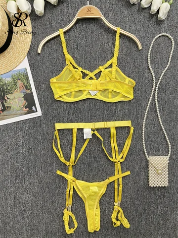 SINGREINY Women Amatory Sensual Three Pieces Suits Ladies Sleeveless Strap Camis Corset Lingerie Club Solid Sexy Underwear Sets