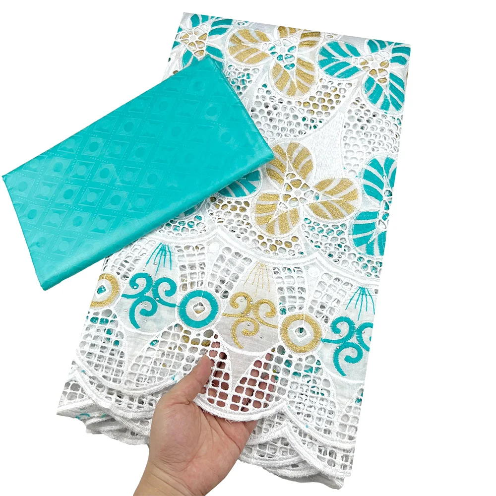 

Африканская кружевная ткань, красивое сухое кружево, швейцарская вуаль, кружево в Швейцарии, хлопковая кружевная ткань с вышивкой, 2,5 + 2,5 ярдов, базин богатый