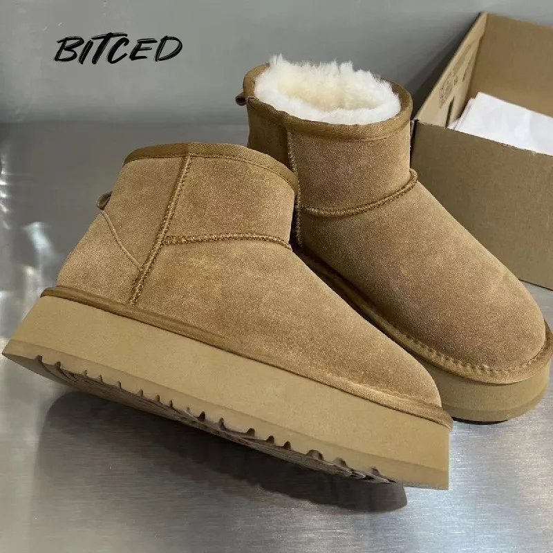 

2023 Luxur Platform Boots Winter Snow Boots Thick-soled Women's Boots Real Sheepskin Wool Warmer Ladies Heightening Shoes