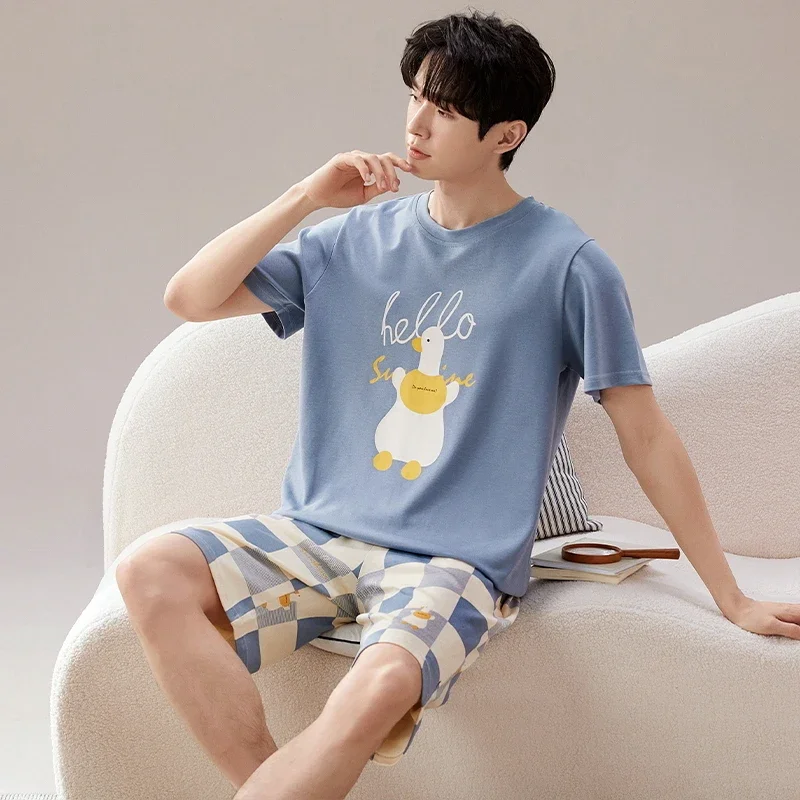 Пижамный комплект Pj мужской с коротким рукавом мягкая трикотажная одежда для сна