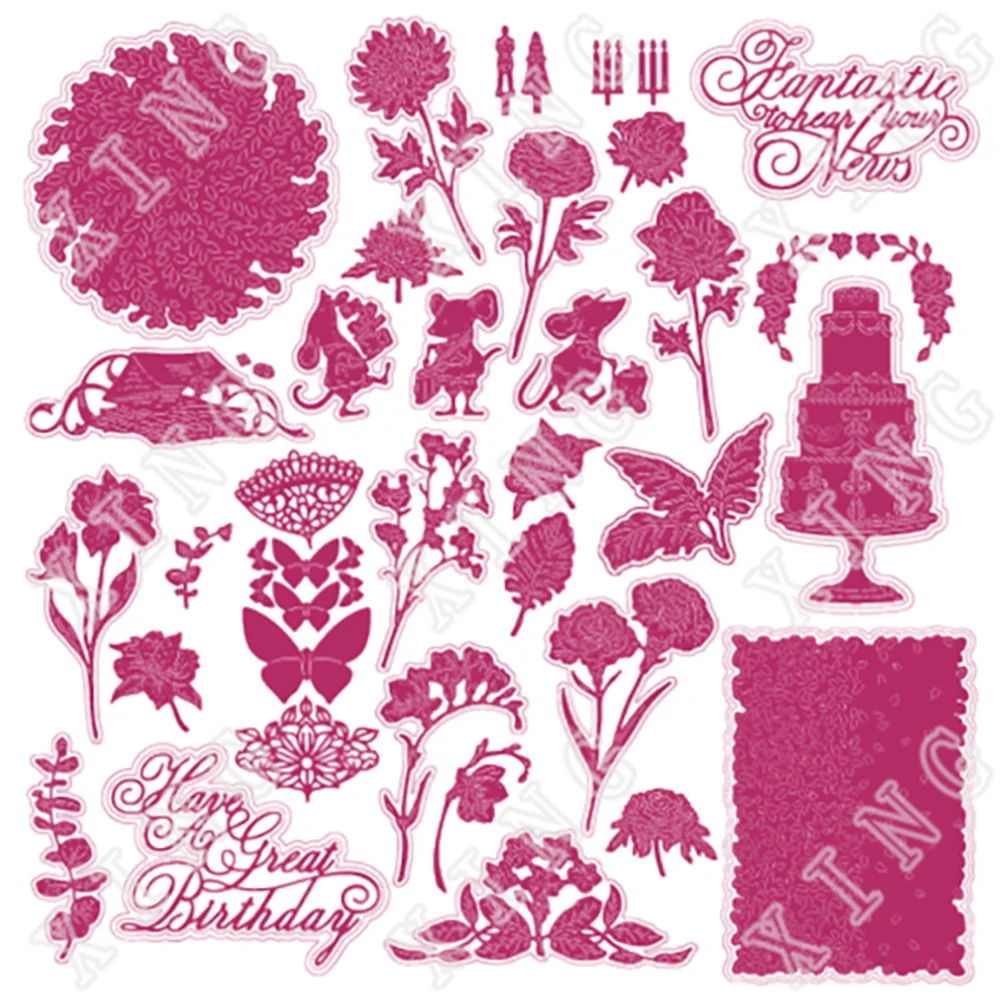 

Valuntines Flowers Backdrop Circle Kindness Cheer Mice Cake Rectangle Light As Air Letter Cutting Dies Diy Paper Embossed Mold