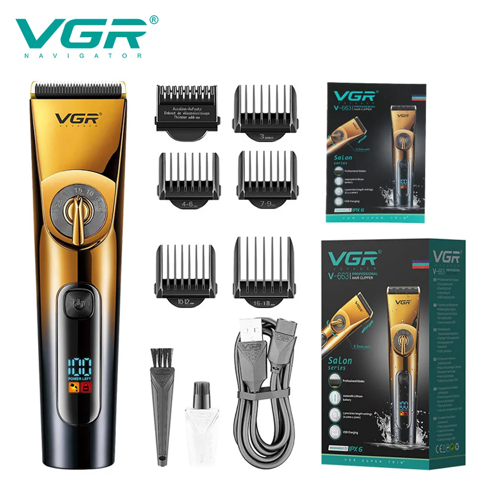 

VGR Hair Clipper Professional Haircut Electric Trimmer Cordless Haircut Machine IPX6 Waterproof Shaving Machine for Men V-663
